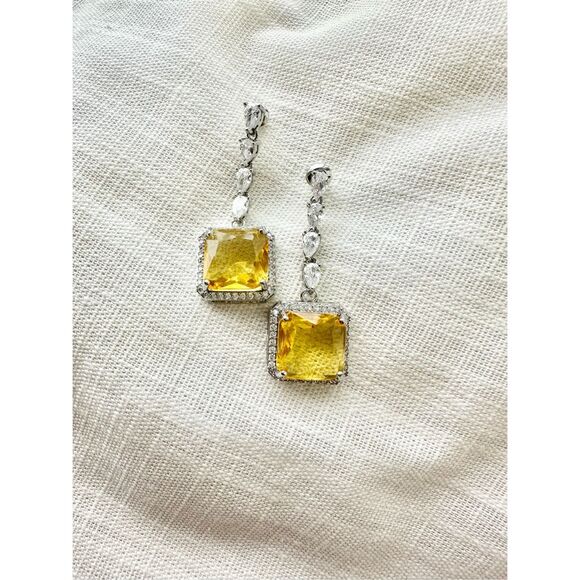 Cubic zirconia canary dangle square cut earrings ￼ - Picture 1 of 2